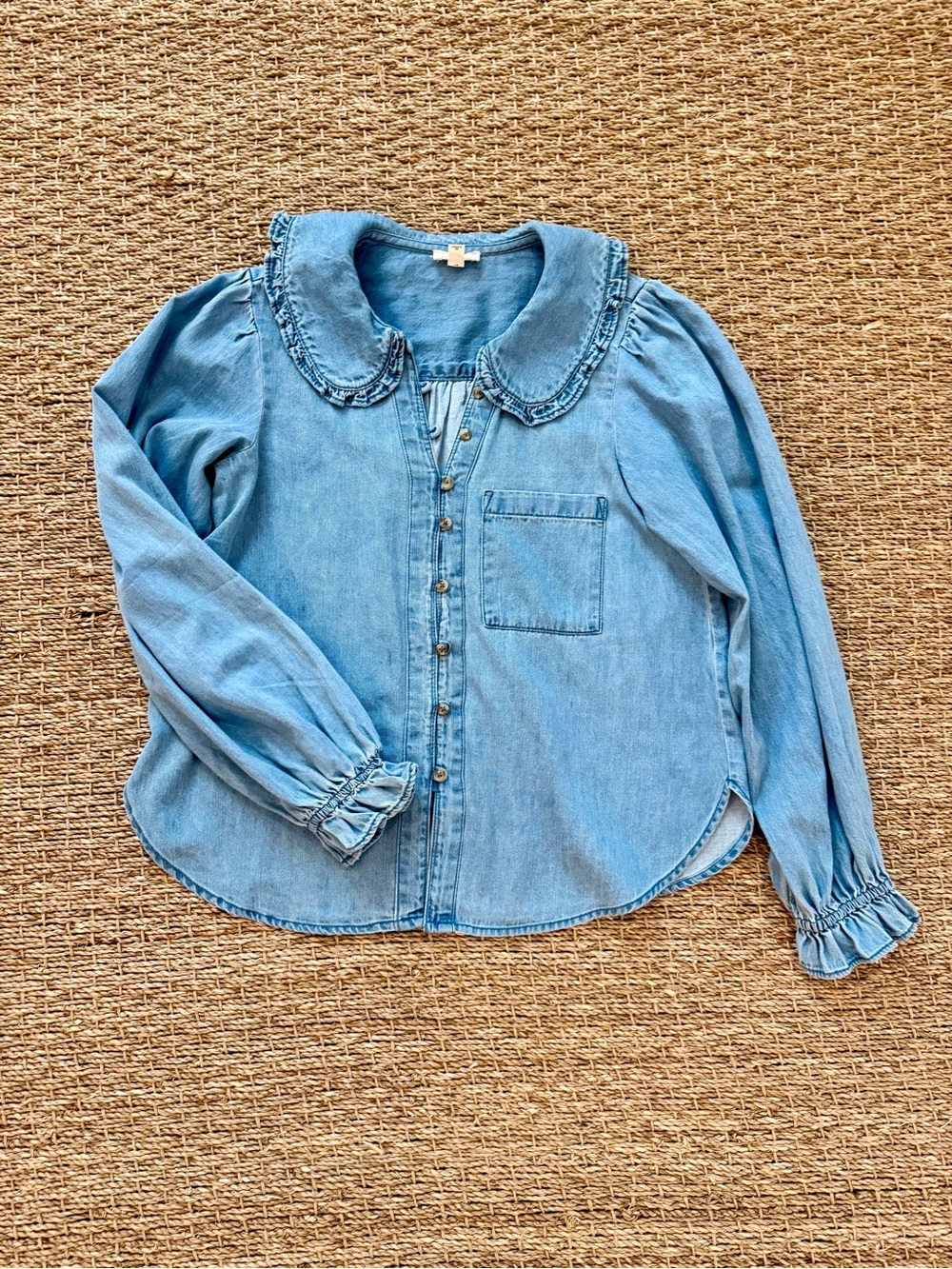 ANTHROPOLOGIE - Keira collared blouse by Pilcro, long-sleeved denim, XS